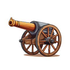 Antique canon with wheels weapon cartoon vector ill