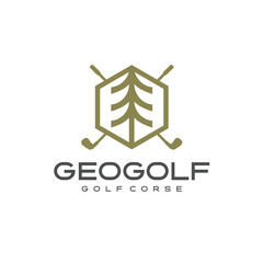 Golf logo design with pine tree modern and minimalist line