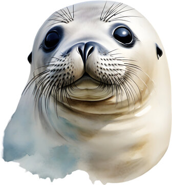 Watercolor painting of a cute quokka Seal (Pinnipedia).