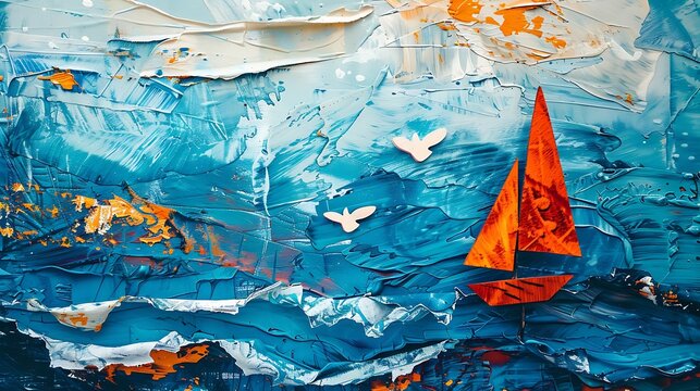 The painting is a beautiful depiction of a sailboat on a rough sea.