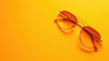 Minimalistic orange sunglasses on a vibrant yellow background - obrazy, fototapety, plakaty