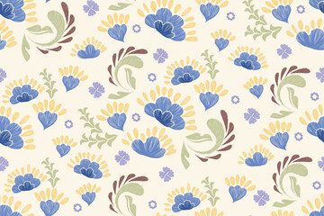 Seamless floral pattern.Seamless pattern with blue flowers. Hand drawn abstract ikat floral wallpaper design vintage vector illustration