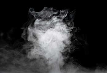 White puffs of smoke on a black background float mixing in bizarre chaotic patterns of thin threads