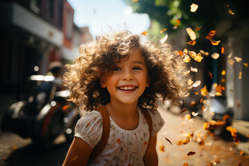 girl with afro and typical clothing from her country smiling and happy