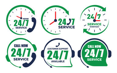 24 7 service Icon label modern web banner with phone vector