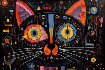 Art Brut style image of a cat. - 764392659