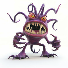 Colorful Cartoon Monster with Many Eyes and Tentacles Strikes a Pose