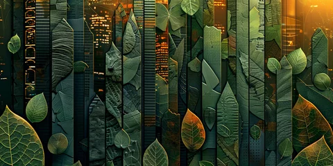 Foto op Plexiglas Futuristic Cityscape Blending with Nature, Lush Vegetation, High-tech Urban Background © zakiroff
