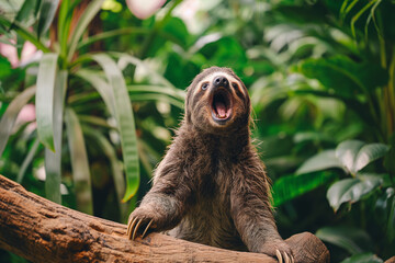 Naklejka premium Sloth in Natural Habitat - Candid Wildlife Photography Capturing Serene Moment