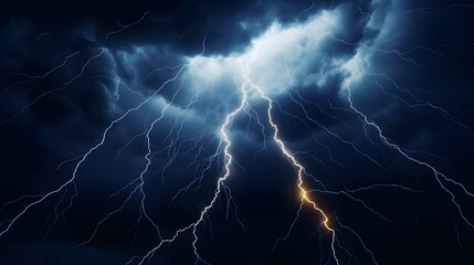A close-up of lightning illuminating the night sky. - obrazy, fototapety, plakaty