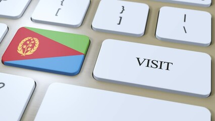Eritrea National Flag and Text Visit on Button. Visit Country 3D Animation
