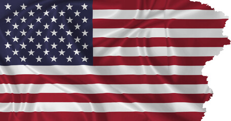 American flag vector with torn edges waving in the wind