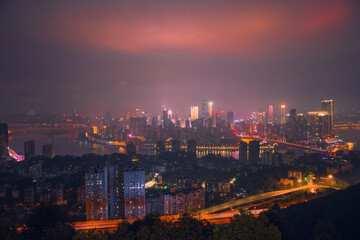 Fototapeta premium Panorama night view of Chongqing Nan An district. Background image