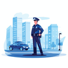 City police officer on duty cartoon flat vector ill