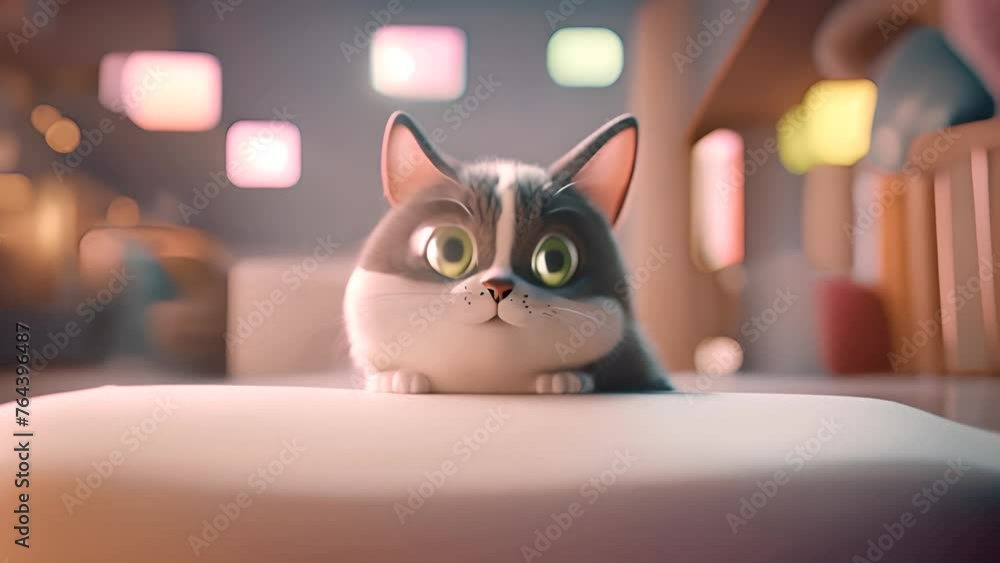 Poster Close Up of a Cat on a Table Generative AI