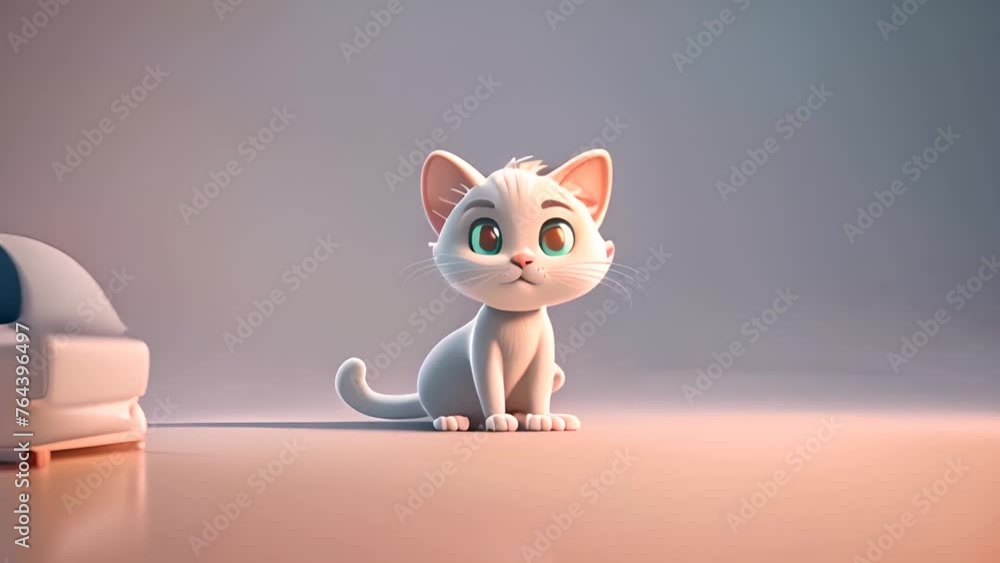 Poster white cat sitting on table generative ai