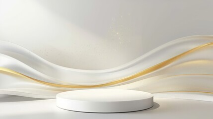 White podium display product and sparkle golden curve line element,