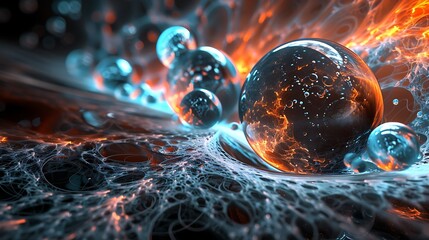 Amazing 3D rendering of a glowing sphere floating in a surreal, abstract space.