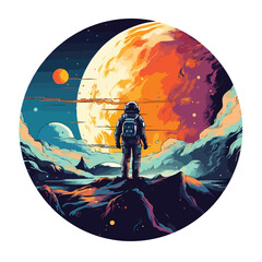 Color space landscape background with astronaut ove - obrazy, fototapety, plakaty