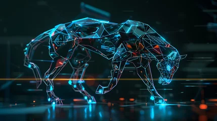 Foto op Plexiglas A digital illustration of a black panther. The panther is made up of blue and orange glowing lines and has a sleek, futuristic design. © Perviz