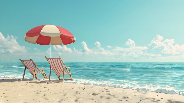 beach background with umbrella and chair