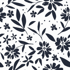Abstract floral pattern design. Hand drawn vector design flowers and leaves. Print surface seamless pattern for fabric, stationery, fashion, packaging.