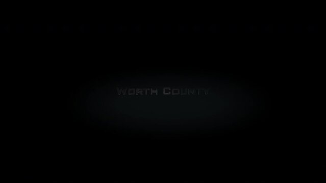 Worth County 3D title metal text on black alpha channel background