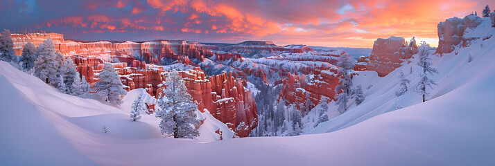 skiing in the mountains,
Predawn Light over a Snowy Bryce Amphitheater - obrazy, fototapety, plakaty