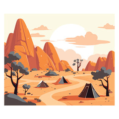 Desert landscape scene with tents vector illustrati