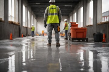 construction workers cement building floor
