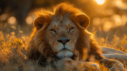 Majestic Lion in Golden Hour Light