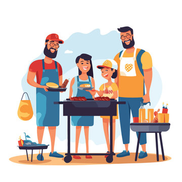 Faceless family barbecue party flat vector 