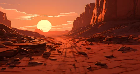 Foto op Plexiglas desert scene with rock formations and sunset in background © Matthew