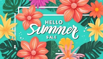New summer offer lettering banner. Hello Summer Sale poster. Trendy texture. Season vocation,...