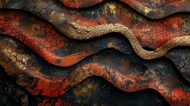 Snakeskin texture, abstract desert hues, mystic vibe