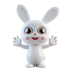 Lovely little bunny waving his paws isolated on transparent background. Symbol of the Chinese New Year or Christian Easter. Funny cartoon 3d character for design