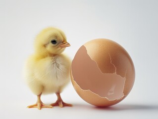 cute little chick coming out of an egg - 764408229