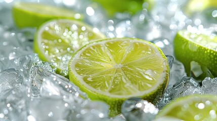 Lime wedges in ice, a refreshing pattern of cool