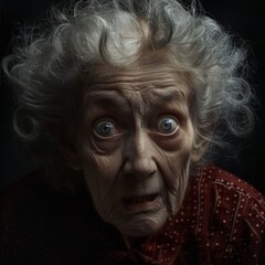 portrait of a funny old lady with a shocked expression - 764408414
