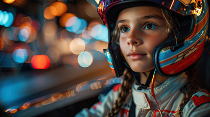 Teenager playing a car race videogame - 764408457