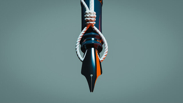 Concept of a situation where a reporter's writing of an article is suppressed. 3d rendering