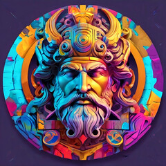 ancient god zeus in multicolored graffiti style illustration
