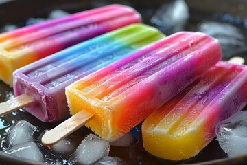 Enchanted frosty rainbow popsicles, cooling spells with every lick - obrazy, fototapety, plakaty