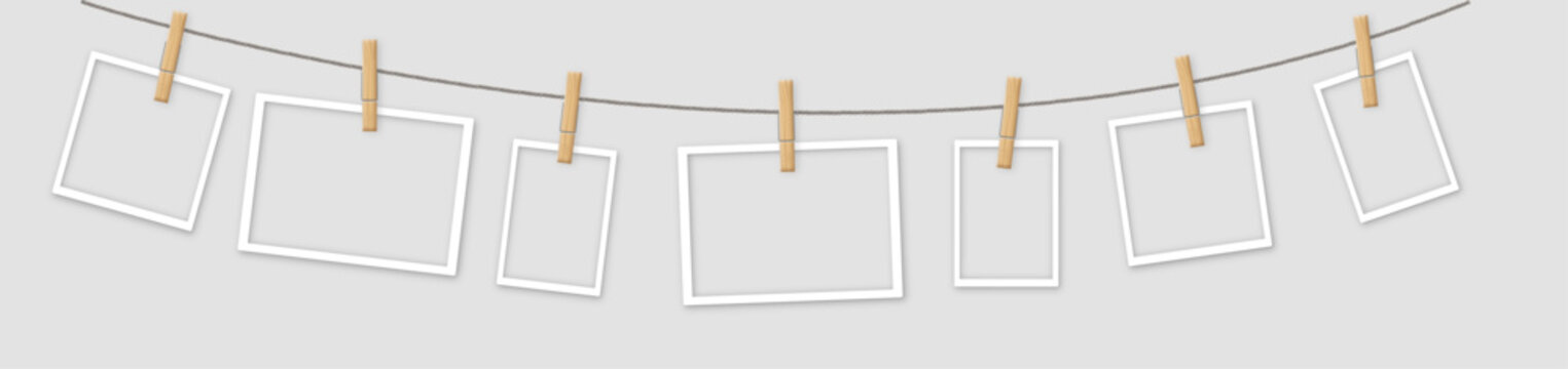 hanging polaroids or photoframes in clothespins