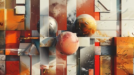 3D illustration of a futuristic city with a glowing orange sphere. The city is made up of geometric...