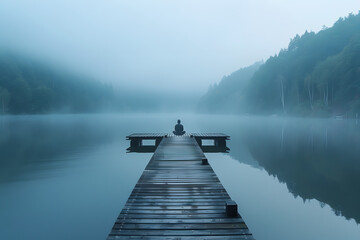 Tranquil Misty Lake - obrazy, fototapety, plakaty