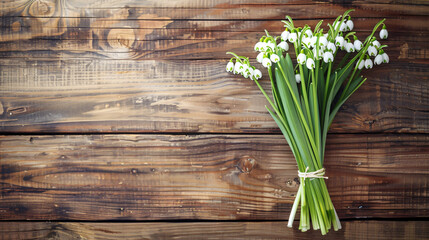bouquet of snowdrops on wooden background