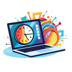 Laptop document infographic clock office work time