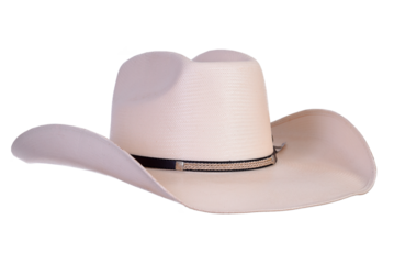 Rodeo rider, wild west, American and country music concept theme with a cowboy hat isolated on white background with cut out clip path image