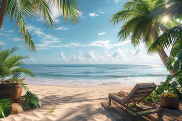 Chair Under Palm Trees on Beach